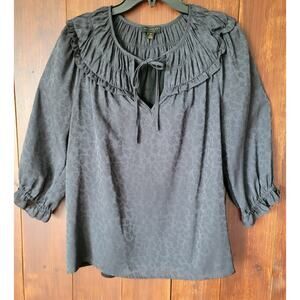 Current Air by Anthropologie Women M Black Two-Toned Blouse Keyhole Neck Ruffles